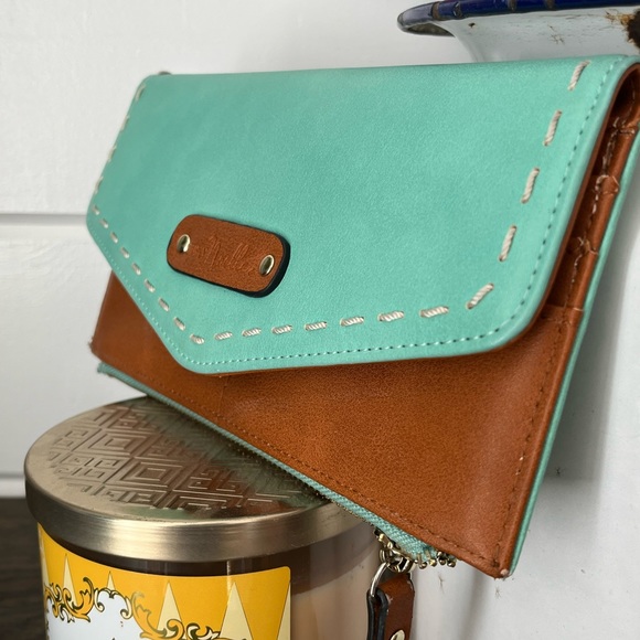 SIMPLY NOELLE Wallet Turquoise/Brown, with ivory stitching - Picture 2 of 12